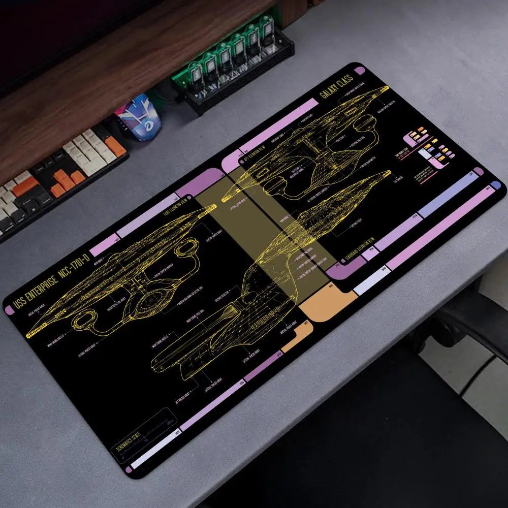 Starship Blueprint Pad Desk Pad Mouse Pad Gamer Computer Cabinet Star Trek Game Office Accessories Keyboard Anime Extended Large