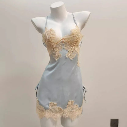 Sexy Pajamas for Women Nightwear Ice Silk Lace Beautiful Back Suspender Pajama Night Dress Elegant Strap Sweet Nightgown 2025