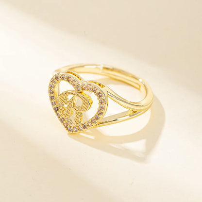 White Zircon 26 Letters A-Z Love Heart Open Adjustable Rings For Women Gold Silver Color Wedding Band Jewelry Mother's Day Gifts
