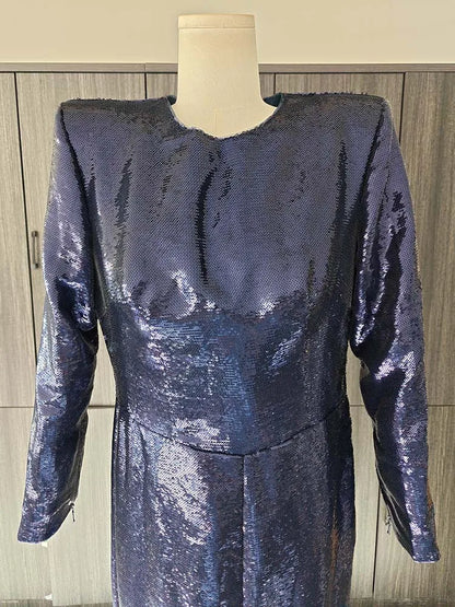 Eshin Women's Blue Sequin Long Sleeve Maxi Dress Elegant Formal Gown Floor Length Sparkly Evening Party Chic Style SA457