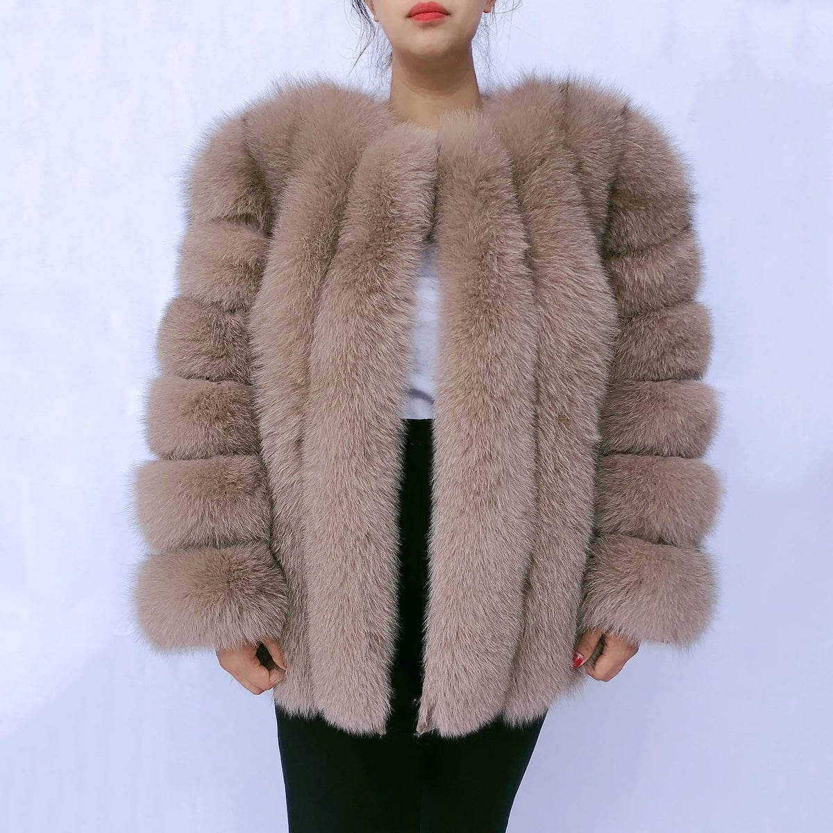 HUAQIUMEISI Real Fox Fur Coat Women's Autumn and Winter Vertical Bar Natural Fox Jacket New Fashion Silver Fox Fur Coat