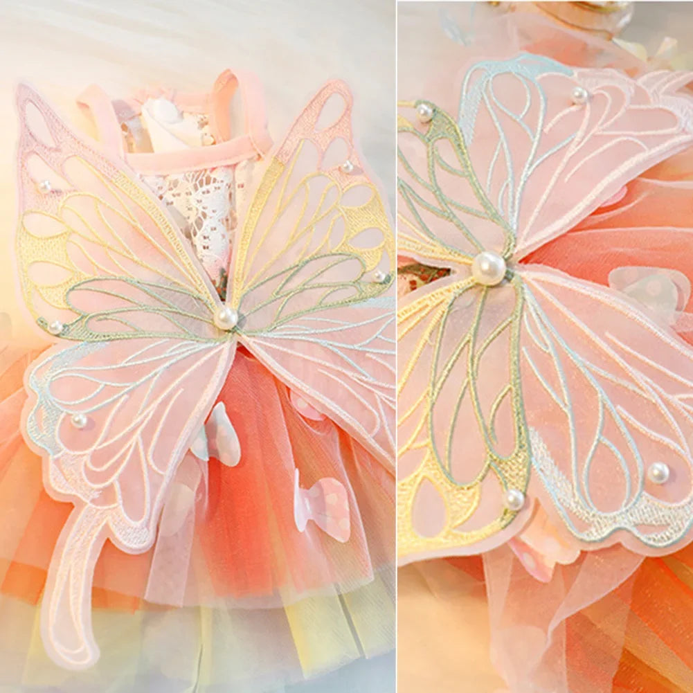Cat Dog Princess Dress Clothes Rabbit Bunny Kitten Butterfly Costume Schnauzer Chihuahua Puppy Summer Sweet Mesh Dress