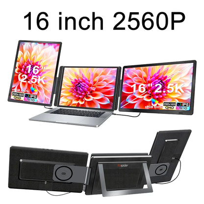 Rospider 16 Inch Portable Dual Screen Laptop Monitor Extender 1200P 2560P Rotatable Triple Display for Laptop MacBook Windows