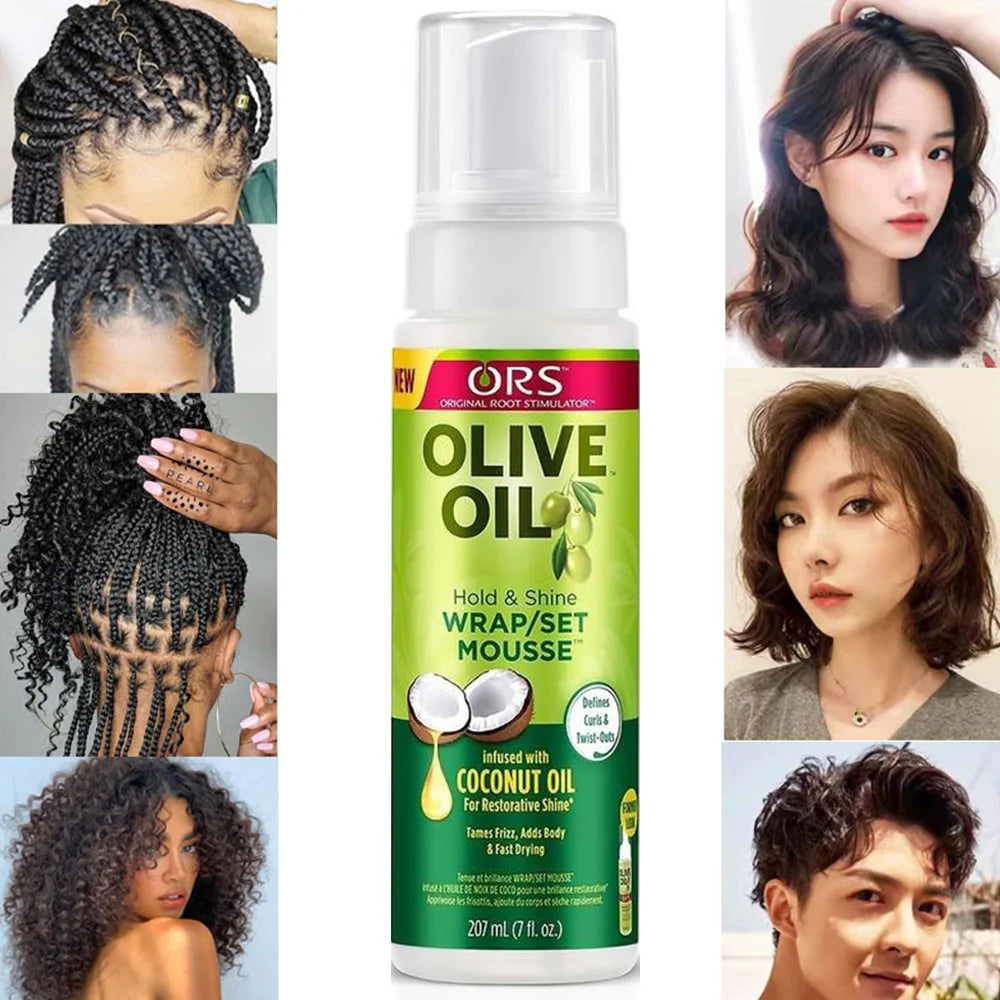 207ML Curly Hair Mousse For Wigs Strong Hold  Olive Oil Hair Styling Mousse Anti-Frizz Hair Foam Mousse For Styling Hair Women