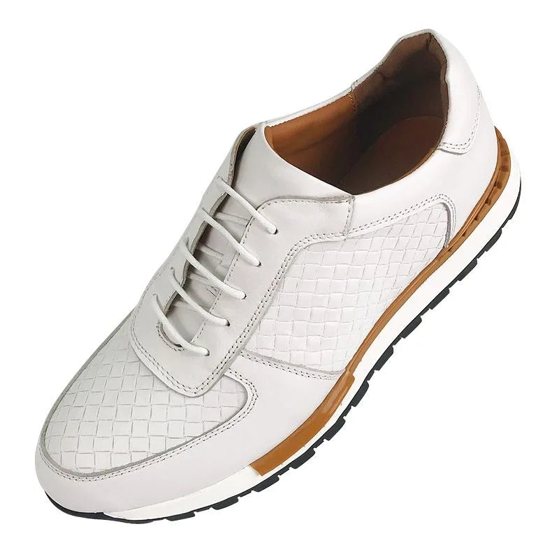 Genuine Leather Man Luxury Sneakers Plaid Weave Pattern Lace-up Men Casual White Oxford Shoes Deals Spring Autumn 2025