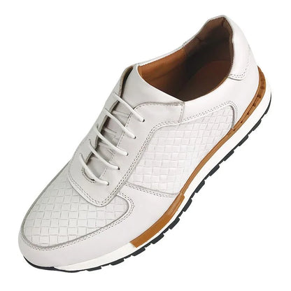 Genuine Leather Man Luxury Sneakers Plaid Weave Pattern Lace-up Men Casual White Oxford Shoes Deals Spring Autumn 2025