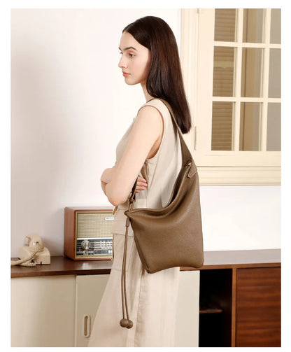 Women's Genuine Grade Cow Leather Handbags Luxury Designer Ladeis Shoulder Crossbody Bucket Bags for Woman Cowhide Underarm Bag