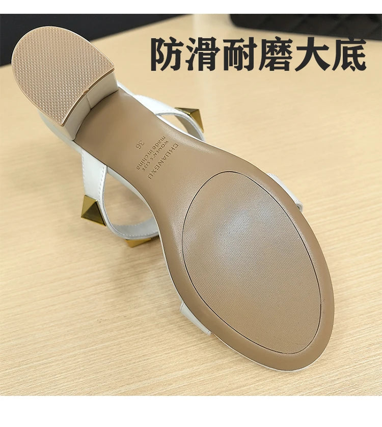 Women's Heels Sandals Gladiator Summer Luxury Brand Designer Rivets Open Toe Slipper Slingbacks Comfortable Ladies Shoes Women