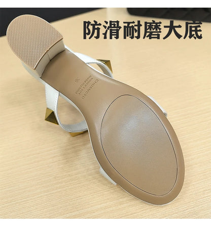 Women's Heels Sandals Gladiator Summer Luxury Brand Designer Rivets Open Toe Slipper Slingbacks Comfortable Ladies Shoes Women