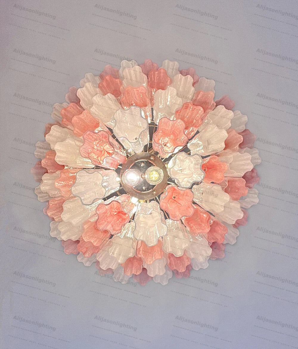 Elevate Your Living Room With Our Textured Pink White Glass 2026 Chandelier High-end Pendant Light Gold Chrome Dimming Function