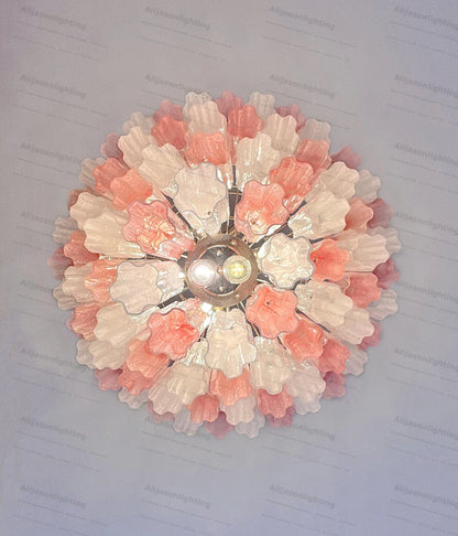 Elevate Your Living Room With Our Textured Pink White Glass 2026 Chandelier High-end Pendant Light Gold Chrome Dimming Function