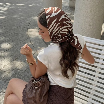 Luxury Brand Bohemia Print Square Silk Scarf for Women Hijab Hair Bands 70cm Neckerchief Female Satin Shawl Bandana Headband