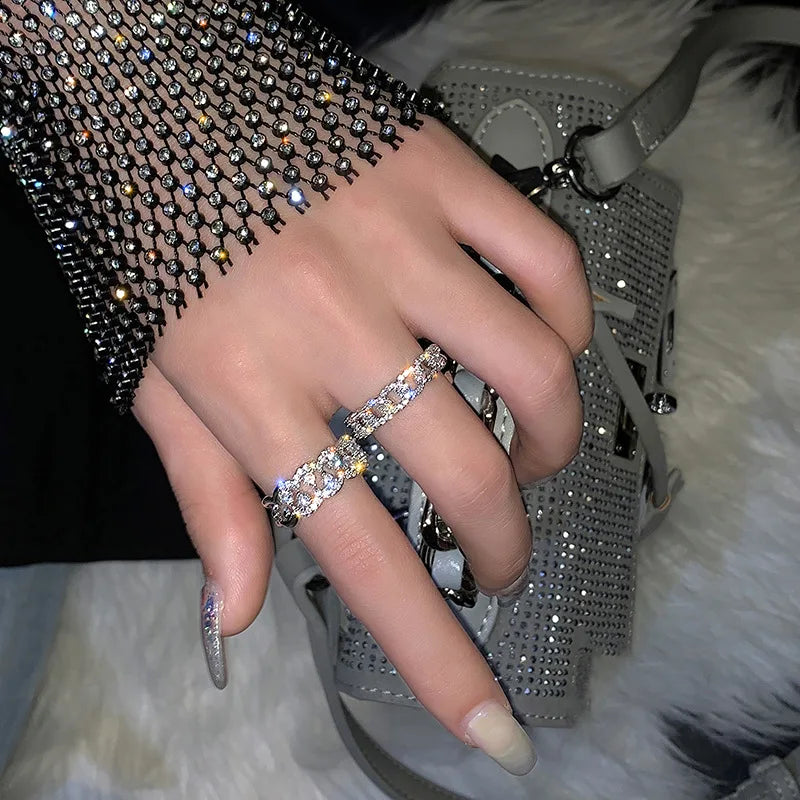 VENTFILLE 925 Sterling Silver Geometric Multilayer Round Bead Ring Female Fashion Punk Temperament Prevent Allergy Charm Jewelry