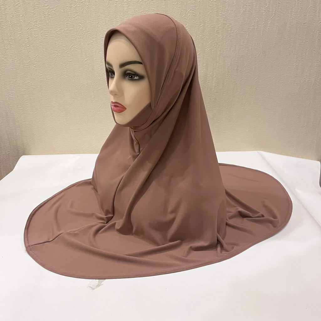 H124 Adults high quality big size muslim hijab scarf with chin part islamic headscarf hats armia pull on headwrap turban caps