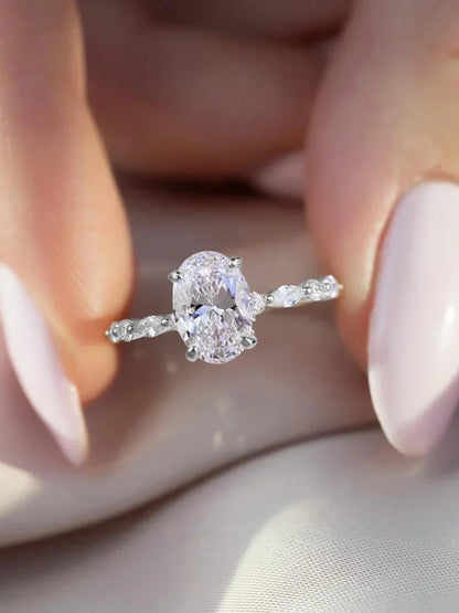 925 Sterling Silver Zircon Golden Oval Round Fashionable Ring For Women Engagement Wedding Luxury High Quality Fine Jewelry