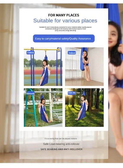Sensory Swing for Children's Child 150X280CM Home Hammock Hangemock Adjustable Yoga Fitness Tool with Extension Straps Carabiner