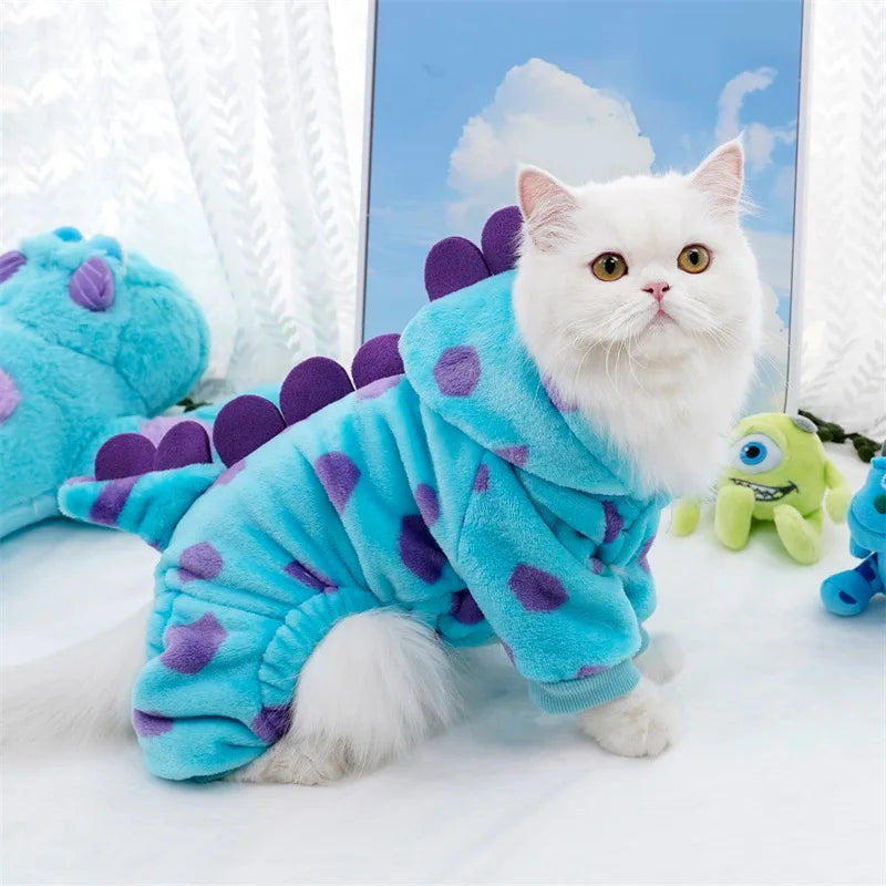 Dog Cat Hooded Coat Dinosaur Shaped Puppy Costume Autumn and Winter Thickened Warm Pet Clothing For Small Medium Dogs