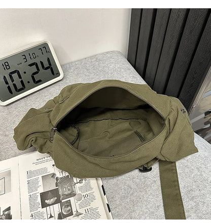 100% Cotton Shoulder Bags Women Large Capacity Canvas Tooling Packages Korea Style Cloth Crossbody Bags Solid Messenger Bags