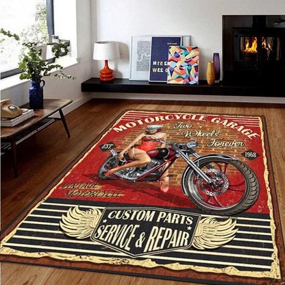 HD-Retro Motorcycle Area Rug Carpet Moto Fans Non-slip Large Door Step Mat Bathmat for Living Room Bedroom Entrance Home Decorat