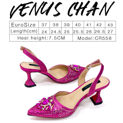 Venus Chan Italian Shoes and Bags Matching Set 2024 Nigerian Heel Party for Women Orange Colour Italian Design Wedding INS 2024