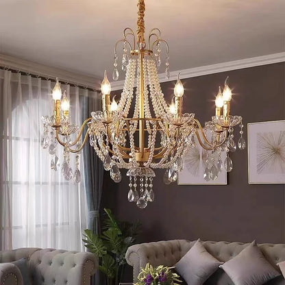 European Living Room Gold Candle E14 Chandelier Luxury Crystal Pearl Led Pendant Lights Villa Decor Led Suspend Lamp Luminarias