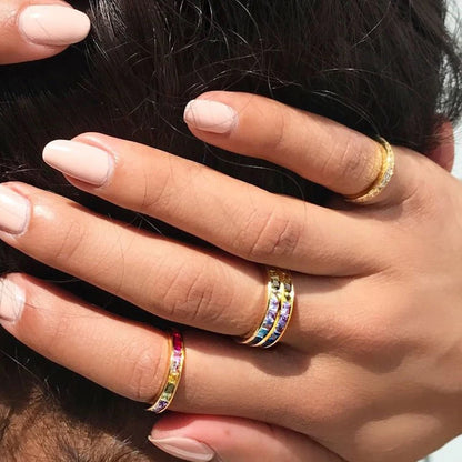 24K Gold Plated Colorful Crystal Gold Rings Turquoise Engagement Wedding Anniversary Ring Light Luxury Fashion Jewelry Gifts A40