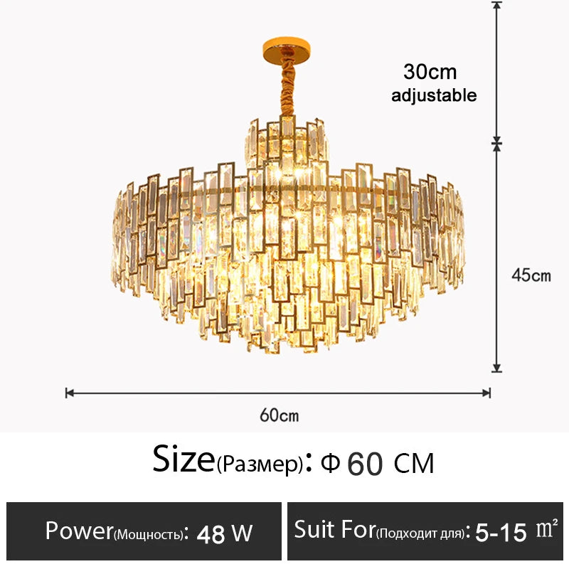 Luxury Dining Living Room Chandelier Modern Round Ceiling Pendant Lights Interior Decoration Golde Crystal Led Ceiling Light