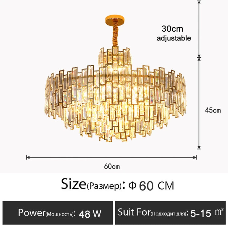 Luxury Dining Living Room Chandelier Modern Round Ceiling Pendant Lights Interior Decoration Golde Crystal Led Ceiling Light