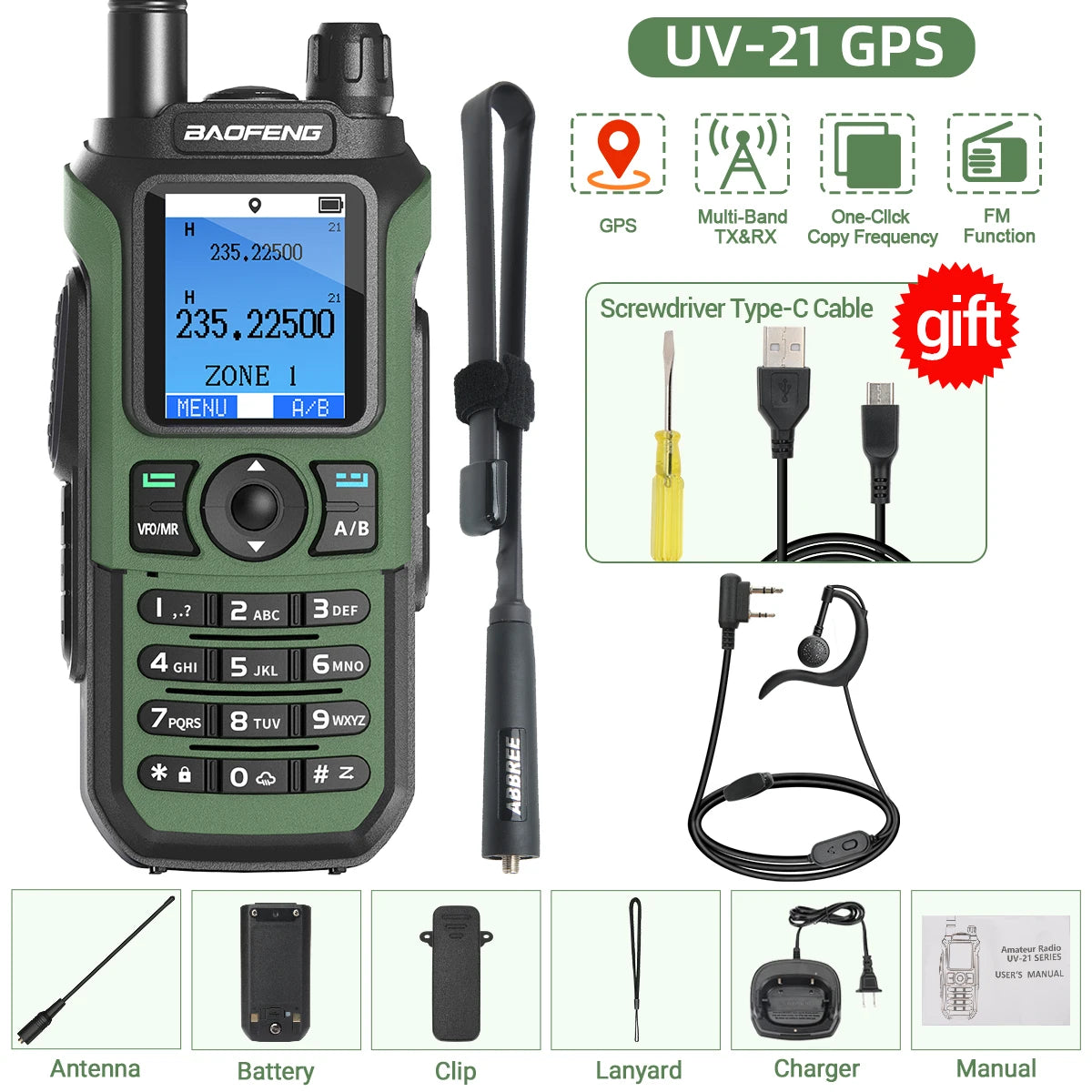 Baofeng UV-21 PRO Walkie Talkie GPS Portable Long Range Mutli-Band Wireless Copy Frequency Type-C Charger Radio Upgrade UV17 PRO