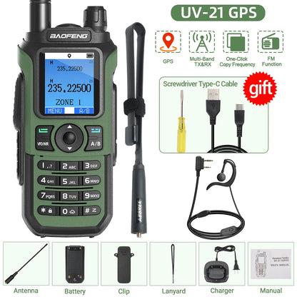 Baofeng UV-21 PRO Walkie Talkie GPS Portable Long Range Mutli-Band Wireless Copy Frequency Type-C Charger Radio Upgrade UV17 PRO
