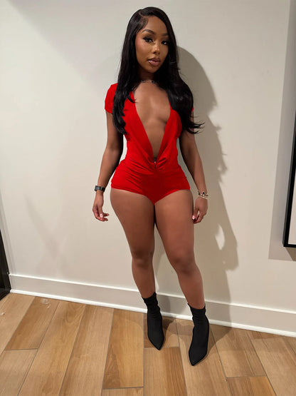 FAGADOER Sexy Solid Color Bodycon Jumpsuits for Woman Deep V-neck Short Sleeve One Piece Rompers Female Streetwear Overalls New