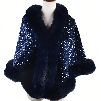 1PC Shiny Sequin Plush Shawl for Women Party Warmth Versatile Faux Fur Collar Blingbling Fashionable Shawl