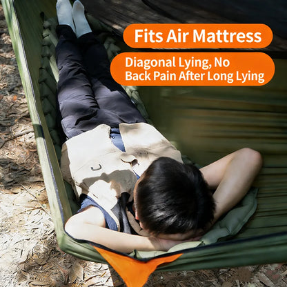 TRAVELER Bushcraft Quick-Deploy Hammock with Mosquito Net, Integrated Ridgeline & Anti-Roll Design for Wilderness Camping