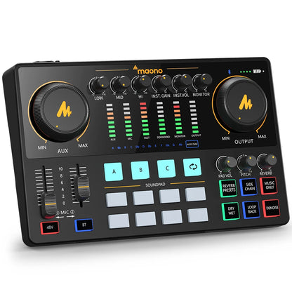 MAONO AME2 Audio Interface Mixer Podcast Studio Console with XLR Input 48V Phantom Power for PC Podcast Recording Live Streaming