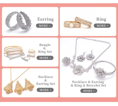 Falair Women's Luxury Zircon Simulated Jewelry Set Gilded Copper Bracelet Ring Necklace Earrings Daily Elegant Jewelry