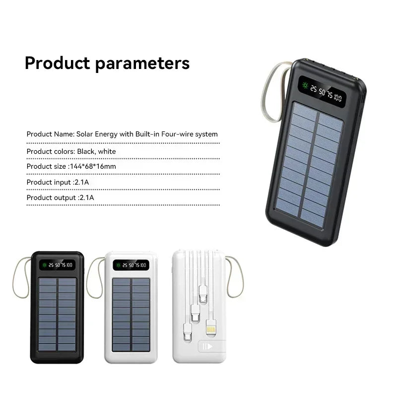 VIVO 200000mAh Solar Power Bank Large Capacity Mobile Power Fast Charging Battery Dual USB 4 Cables For iPhone Samsung Huawei