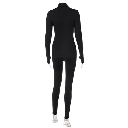 Fitness Outfit Female Casual Sporty Workout Zipper Jumpsuit Women Rompers Long Sleeve Skinny Activity Wear Overalls Tops