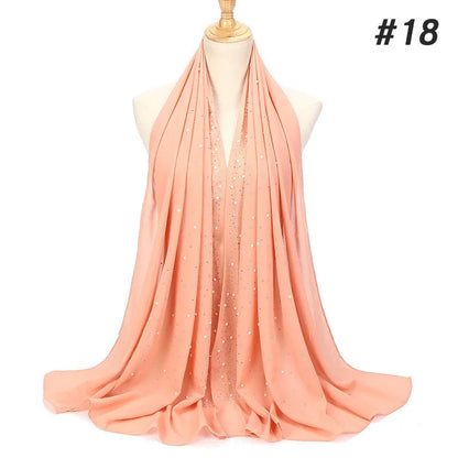 180*70CM New Plain Diamond Beads Bubble Chiffon Instant Hijab Shawls Solid Thick Head Wraps Foulard Sjaal Muslim Bonnet Cachecol