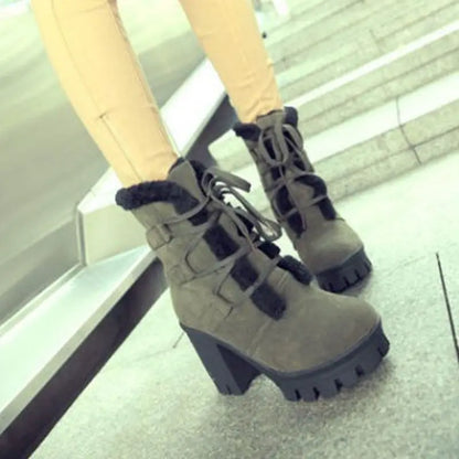 Winter Warm Girls Boots Fashion Lace Up Platform High Heels Women Ankle Boots Cosplay Casaul Party Fur Warm Women Boots Shoes 43