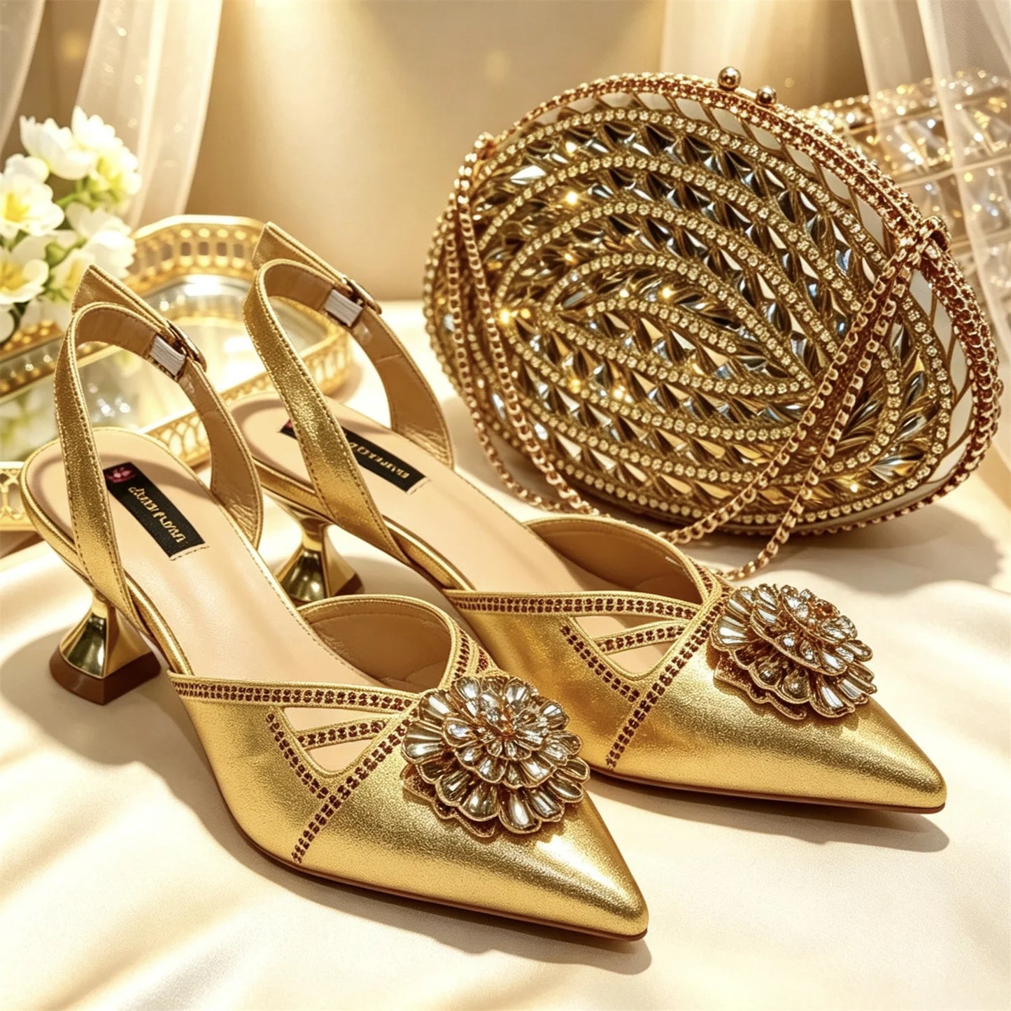 New Shoes and Bags Matching Set Nigerian Women Heel Party for Women green Colour Italian Design Wedding INS Design