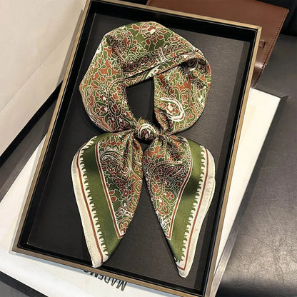 2025 New Paisley Print Silk Scarf for Women Square Hijab Soft Neck Tie Female Fashion Decoration Silk Headscarf 70*70cm Kerchief