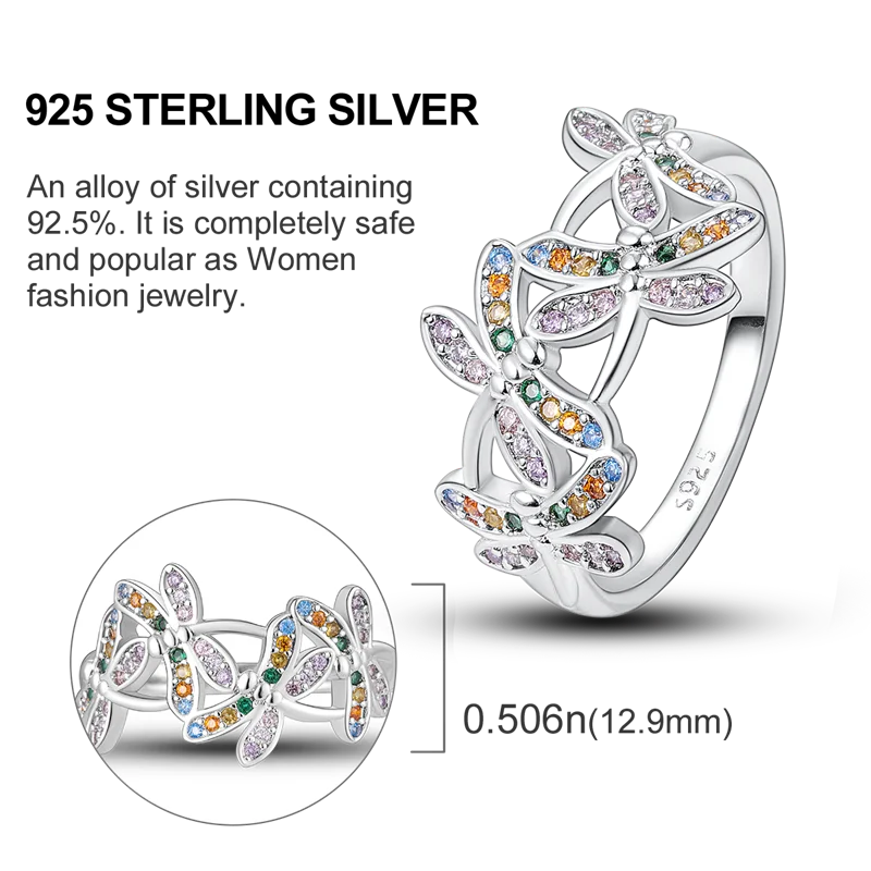 Original 925 Sterling Silver Ring Colorful Diamonds Cubic Zircon Finger Ring For Women Jewelry Wedding Engagement Birthday Gift
