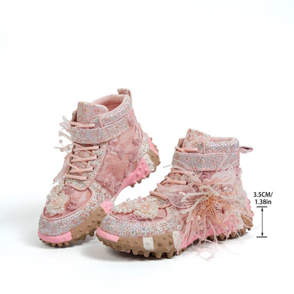 Womens Luxury High-top Sneakers Fashion Designer Rhinestone Ladies Shoes Outdoor Platform Female Anti Slip Sports Running Shoes