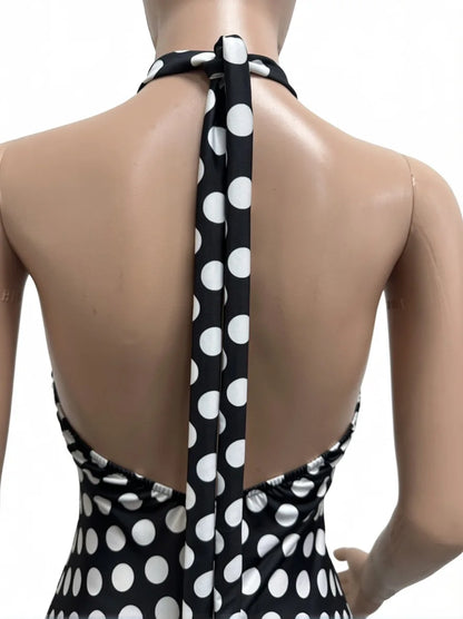 European and American New Style Women's Clothing Spring and Summer Polka Dot Print Elastic Halter Neck Backless Slim Fit Jumpsuit Women's Jumpsuit