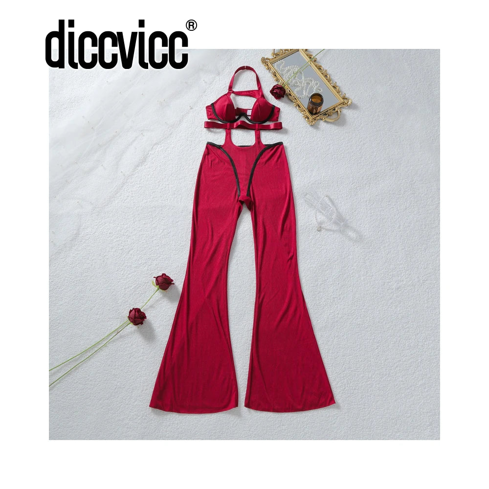 Diccvicc Jumpsuits for Woman Hollow Out Halter Bra Elegant Overalls Extreme Fashion Sexy Intimate Outfits Exotic Female Clothing