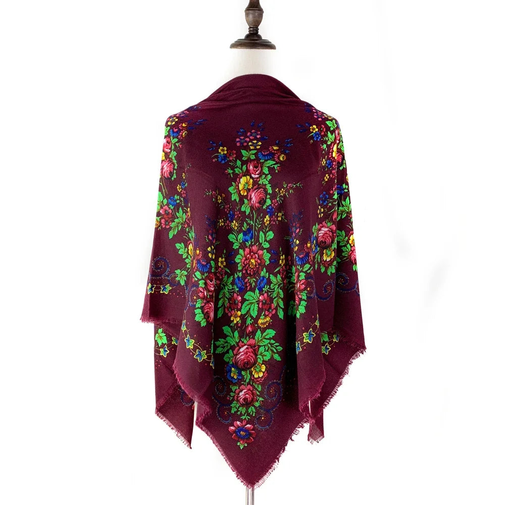 120*120cm Breathable Thin Russian Square Scarf Women Luxury Floral Print Bandana Shawl Foulard Female Beach Scarves Wraps