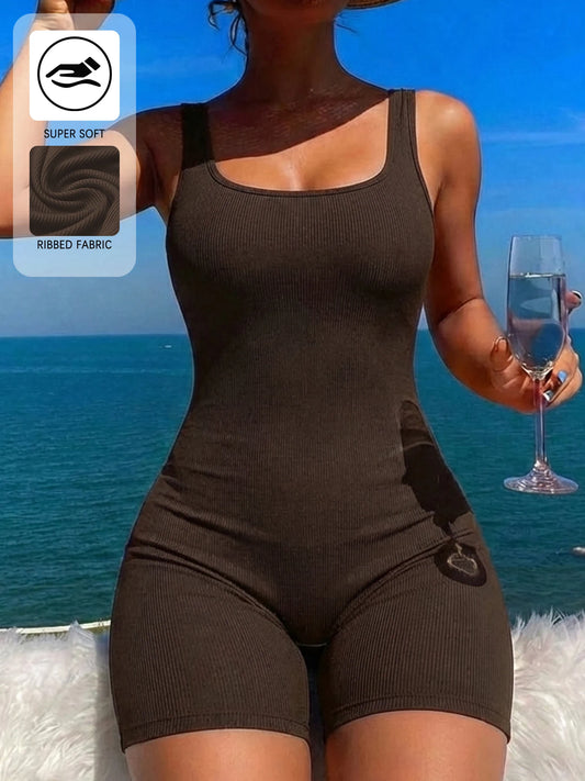 Women'S Square Neck Ribbed Jumpsuits，Women's Sleepwear & Loungewear