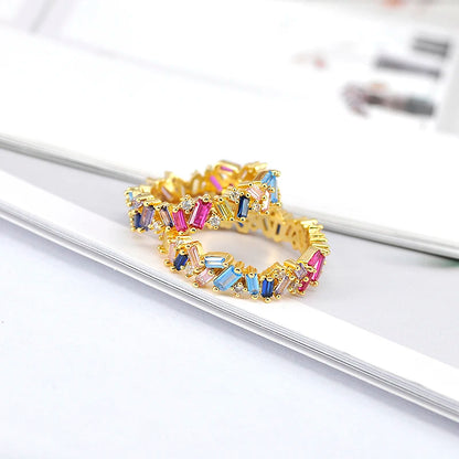 24K Gold Plated Colorful Crystal Gold Rings Turquoise Engagement Wedding Anniversary Ring Light Luxury Fashion Jewelry Gifts A40
