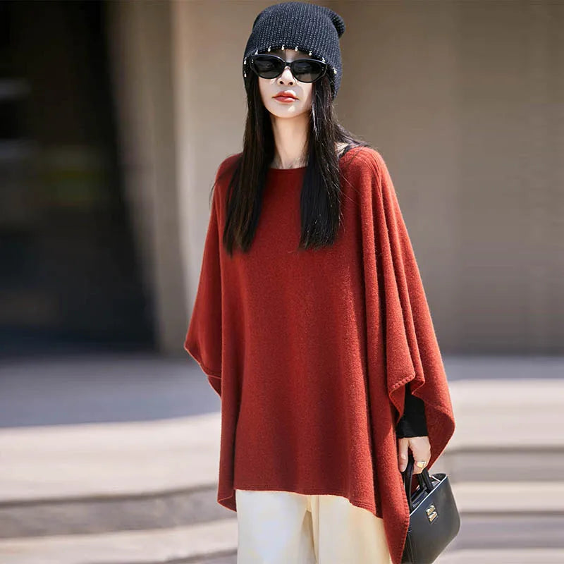 Autumn New 100% Merino Wool Shawl Pullover For Women Soft Solid Cashmere Knitwear Shawl Scarf Female Popular Sweater Grace Tops