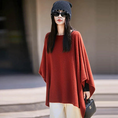Autumn New 100% Merino Wool Shawl Pullover For Women Soft Solid Cashmere Knitwear Shawl Scarf Female Popular Sweater Grace Tops